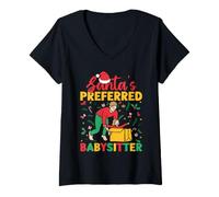 Donna Asilo Nido Santa´s Preferred Babysitter Tata Maglietta con Collo a V