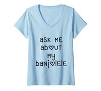 Donna Ask Me About My Banjolele Ukulele Cuore Lettere Maglietta con Collo a V