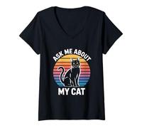 Donna Ask Me About My Cat Maglietta con Collo a V