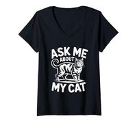 Donna Ask Me About My Cat Maglietta con Collo a V