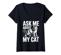 Donna Ask Me About My Cat Maglietta con Collo a V