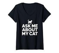 Donna Ask Me About My Cat Maglietta con Collo a V