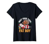 Donna Aspetta il tuo turno Fat Boy Ringraziamento Maglietta con Collo a V