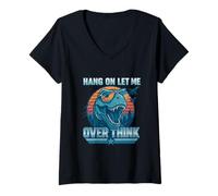 Donna Aspetta Let Me Over Think Dinosaur Pilot Design Maglietta con Collo a V