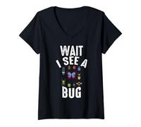 Donna Aspetta Vedo Un Bug Divertente Insetto Amanti Bug Hunter Entomologia Maglietta con Collo a V