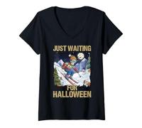 Donna Aspettando Halloween Natale Inverno Inverno Maglietta con Collo a V
