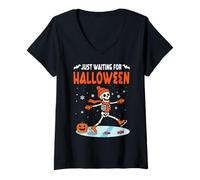 Donna Aspettando Halloween Natale Inverno Inverno Maglietta con Collo a V