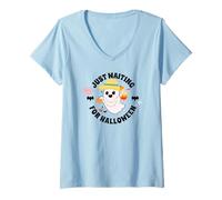 Donna Aspettando Halloween Summerween Cute Beach Ghost Maglietta con Collo a V