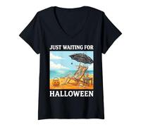 Donna Aspettando Solo Halloween Funny Spooky Skeleton Summer Maglietta con Collo a V