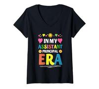 Donna Assistente Principal Era Colorato Scuola Leadership Stile Maglietta con Collo a V