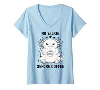 Donna Assonnato Axolotl Humor No Talkie Before Coffee Maglietta con Collo a V
