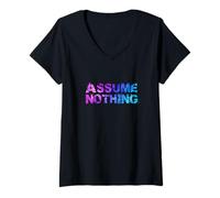 Donna Assume Nothing - Bandiera bisessuale ad Acquerello, consapevolezza LGBTQ Maglietta con Collo a V