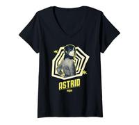 Donna Astrid Ritratto Neon Retro Spirale Bold Visual Maglietta con Collo a V