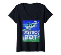 Donna Astro Bot Flying Colorful Landscape Video Game Maglietta con Collo a V