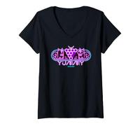 Donna Astrobot Yummy Neon Cats Eating Grapes Inside Neon Signs Maglietta con Collo a V