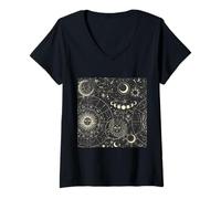 Donna Astrology Astronomy Zodiac Signs And Eclipse Design Maglietta con Collo a V