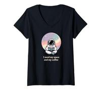 Donna Astronaut Cosmonaut Coffee Cafe Spacewalk Gift Maglietta con Collo a V