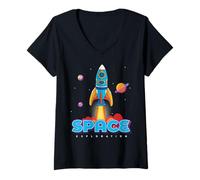 Donna Astronaut Space Craft Tee Shirt, Space Travel, Space Shuttle Maglietta con Collo a V