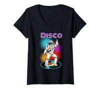 Donna Astronaut Space Disco Dancing Novelty Graphic Cool Designs Maglietta con Collo a V