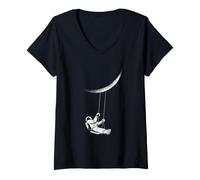Donna Astronaut Swinging dalla Luna Divertimento Spazio Meme Maglietta con Collo a V