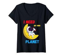 Donna Astronauta Carino e Divertente per Bambini I Need My Own Planet Maglietta con Collo a V