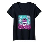 Donna Astronauta con Fiori Fun Space Meme Maglietta con Collo a V