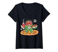 Donna Astronauta di pomodoro spaziale su Pizza Adventure Maglietta con Collo a V