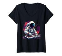 Donna Astronauta Dj Space Lover Musica Astro Maglietta con Collo a V