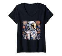 Donna Astronauta Galassia Astronauta Spazio Fiori Floreali Astronauta Maglietta con Collo a V