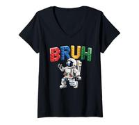 Donna Astronauta Galaxy Building Blocks Mattoni Costruire Spazio Astronauta Maglietta con Collo a V