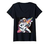 Donna Astronauta Galaxy Suonare Chitarra Rock Roll Spazio Astronauta Maglietta con Collo a V