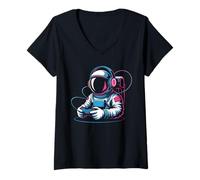 Donna Astronauta Galaxy Videogioco Gamer Astronauta Spazio Astronauta Maglietta con Collo a V