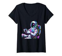 Donna Astronauta Galaxy Videogioco Gamer Astronauta Spazio Astronauta Maglietta con Collo a V
