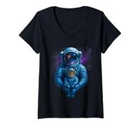 Donna Astronauta Holding Cat Cosmic Galaxy Space Cat Amante Maglietta con Collo a V