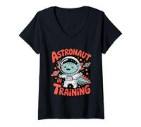 Donna Astronauta in formazione Carino Axolotl Vintage Spazio Galaxy Ragazzi Maglietta con Collo a V