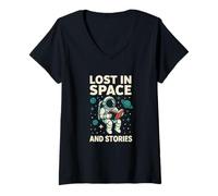 Donna Astronauta Lettura Libro Citazione Divertente Amante dello Spazio Maglietta con Collo a V