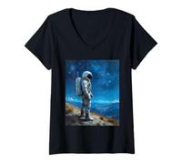 Donna Astronauta Pittura Visionario Razzo Space Explorer Ingegnere Maglietta con Collo a V