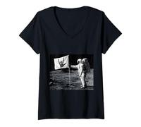 Donna Astronauta Rock On Skeleton, Moon Landing Funny Rock'N Roll Maglietta con Collo a V