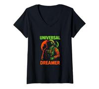 Donna Astronauta Universal Dreamer Retro Uomo Spazio Maglietta con Collo a V