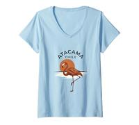 Donna Atacama Cile Flamingo Retro Tramonto Maglietta con Collo a V
