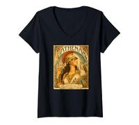 Donna Atena Dea della Saggezza e della Guerra Mitologia Greca Arte Maglietta con Collo a V