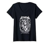 Donna Athena Dea Rock Frontwoman Olympus Rock and Roll Maglietta con Collo a V