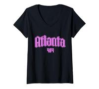 Donna Atlanta 404 Codice Area Pride Old School ATL Georgia Maglietta con Collo a V