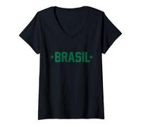 Donna Atletica Varsity Brasil Verde Maglietta con Collo a V