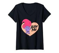 Donna Atmosfera retrò Trolls Bite Me Heart Maglietta con Collo a V