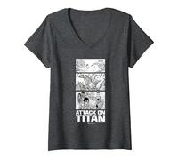Donna Attack on Titan Annie Leonhart VS Reiner Braun Stack Manga Maglietta con Collo a V, Grigio Scuro, S