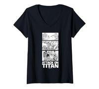 Donna Attack on Titan Annie Leonhart VS Reiner Braun Stack Manga Maglietta con Collo a V, Nero, XL