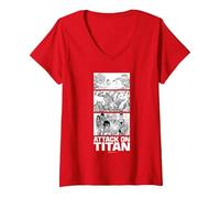 Donna Attack on Titan Annie Leonhart VS Reiner Braun Stack Manga Maglietta con Collo a V, Rosso, L