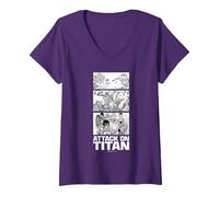 Donna Attack on Titan Annie Leonhart VS Reiner Braun Stack Manga Maglietta con Collo a V, Viola, XL