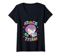 Donna Attack on Titan Season 3 Chibi Cute Bubble Type Anime Maglietta con Collo a V